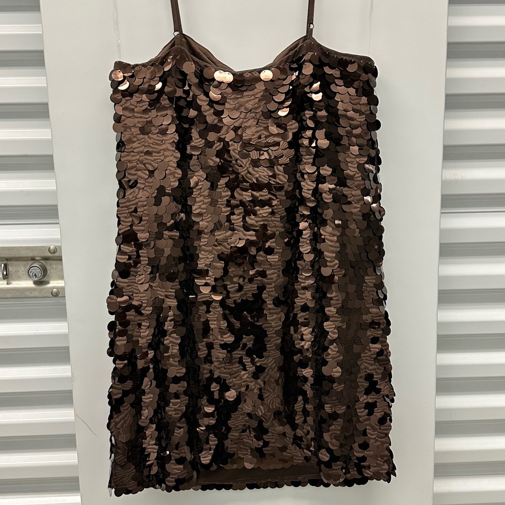 A New Day BrownBronze medium Sequin dress spaghetti Strap - Picture 6 of 6
